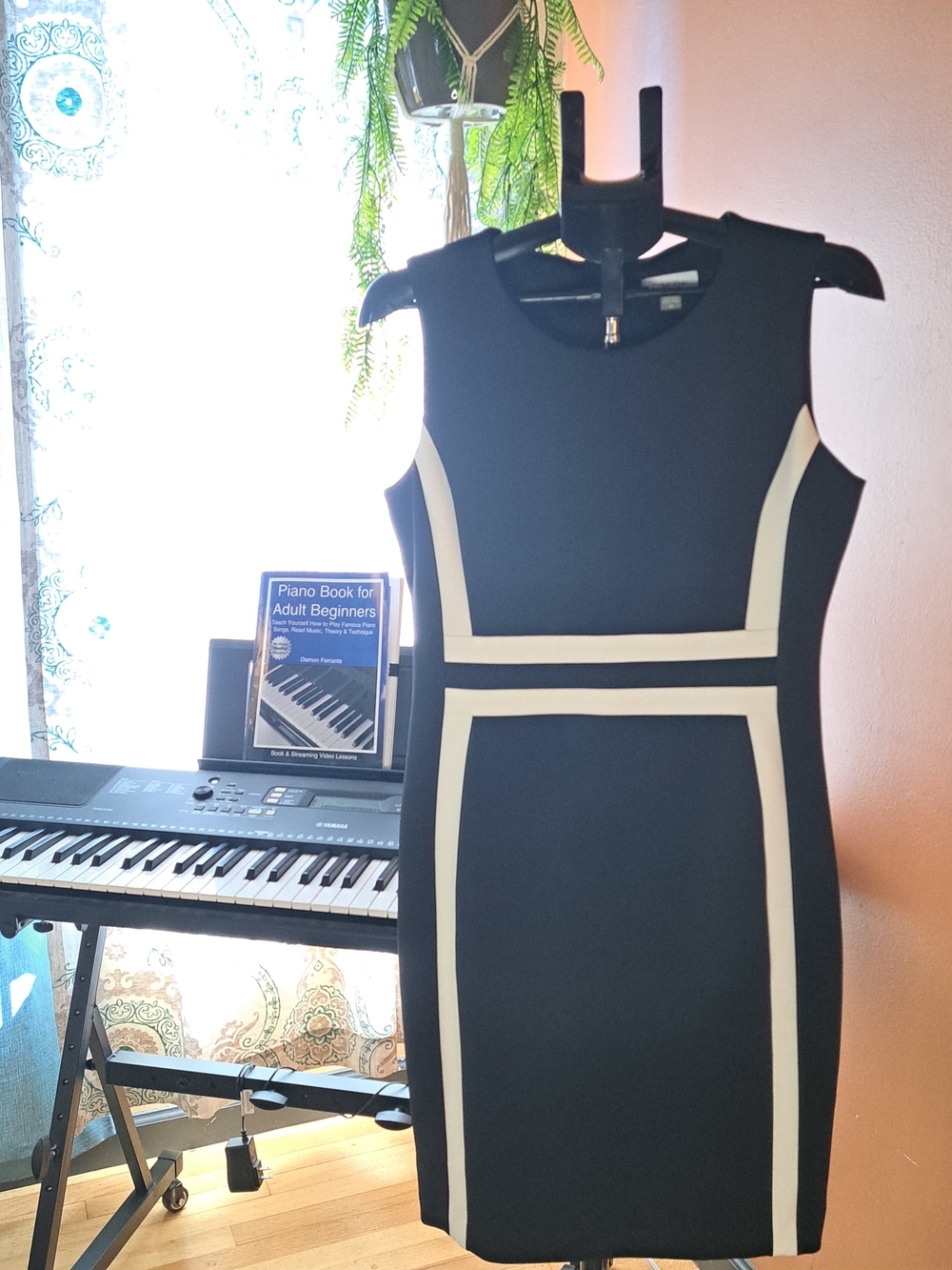 Calvin Klein Black Sheath Dress with White Paneling